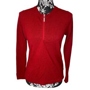 Luxe Mercer Street Studio Red Rhinestone Zip Sweater Y2K Petite Knit Top Casual